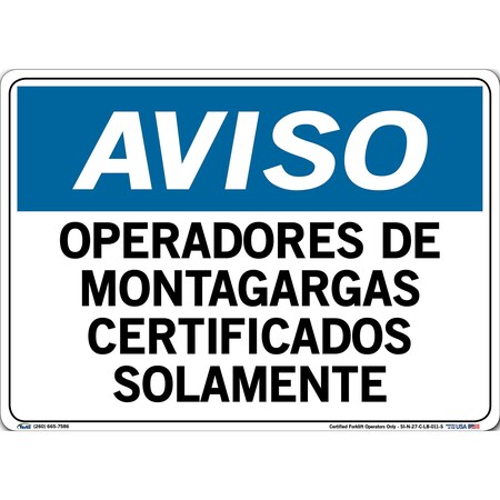 Vestil Vinyl Label Sign, 10-1/2" Height, 14-1/2" Width, Vinyl Label, Rectangle, Spanish SI-N-27-C-LB-011-S
